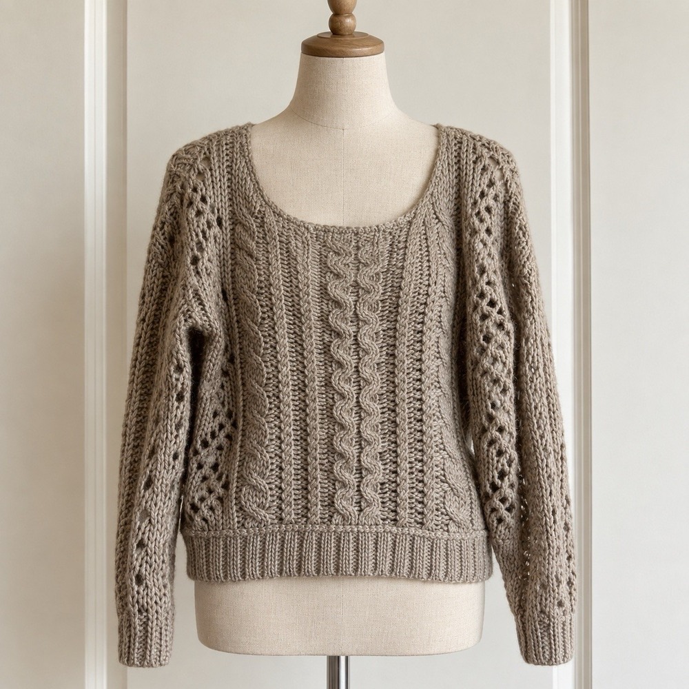 Free People Frankie Chunky Cable Knit Sweater Oatmeal Tan S Wool Mohair Blend